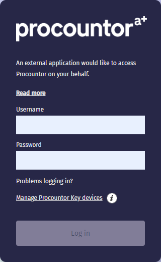 API Key login dialog